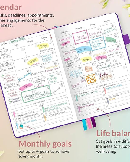 GoGirl Planner and Organizer for Women – A5 Size Weekly Planner, Goals Journal & Agenda to Improve Time Management, Productivity & Live Happier. Undated – Start Anytime, Lasts 1 Year – Purple