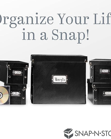Snap-N-Store CD Storage Box - Pack of 1 - Durable 5.1 x 5.1 x 13.2 Inch Disc Holder with Lid to Store up to 165 Discs - Black