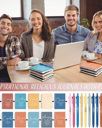 Kosiz Inspirational Valentines Christian Gifts Bulk A6 Notebook Prayer Journal with Pens Spiral Journal Religious Gift for Women Men Church Bible Study Group Teacher Coworker(48 Sets,Bright Color)