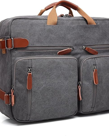 CoolBELL Convertible Backpack Messenger Shoulder Bag Laptop Case Business Briefcase Multi-Functional Travel Handbag Fits 17.3 Inch Laptop for Men/Women (Canvas Dark Grey)