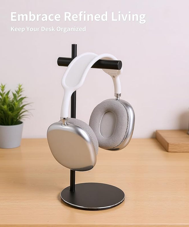 LinNature Aluminum Alloy Headphone Stand for Desk with Non-Slip Base - Universal headset stand Compatible with Over-Ear, On-Ear and Neckband Headphones (Black)