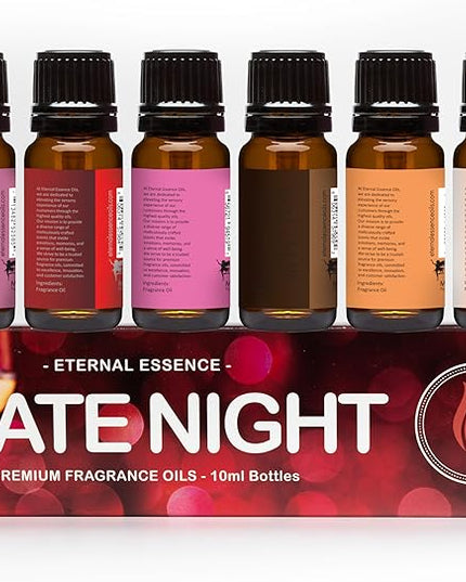 Eternal Essence Oils Date Night Set of 6 Premium Fragrance Oils - Includes PS I Love You, Amber Romance, Secret Crush, Chocolate Fondue, Strawberry Champagne, and Love Spell Scented Oils - 10ML