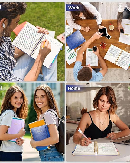 Hardcover Spiral Notebook Journal, 8"x10" Large B5 Notebooks with Removable Dividers Tabs, 300 Pages Leather 5 Subject Notebook College Ruled, Journal for Work School Note, 100 GSM Thick Paper,Blue