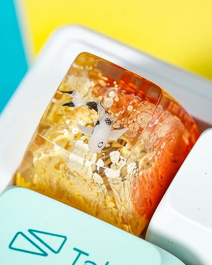 Kohaku Koi Artisan Keycap Yellow and Orange Ocean R1 SA Profile Custom Keycaps 1U ESC Handmade Gaming Resin Key Cap Cherry MX Switch Compatible Mechanical Keyboard Koi Lover Gift