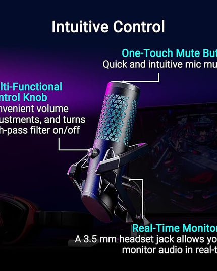 ASUS ROG Carnyx USB Gaming Microphone (25mm Condenser Capsule, 192kHz/24-bit, Cardioid, high-Pass Filter, Built-in pop Filter, Metal Shock Mount, one-Touch Mute, USB, Aura Sync RGB)- Black