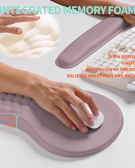 2-in-1 Ergonomic Set, Wave Rise Keyboard Wrist Rest and Massage Bulge Slope Mouse Pad Wrist Support, Cushion Memory Foam Integrated to Relieve Wrist Pain, Purple