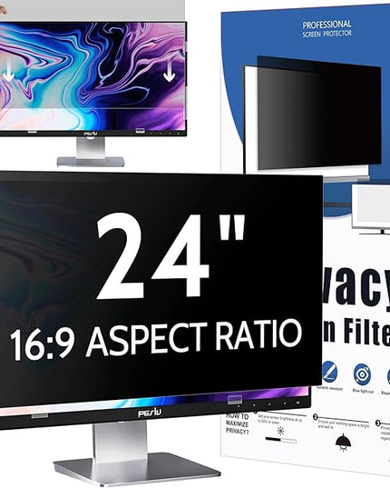 Peslv Computer Privacy Screen 24 Inch for 16:9 Widescreen Monitor, Removable 24inch Anti Blue Light Anti Glare Monitor Privacy Filter Shield (20 15/16" x 11 13/16")