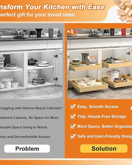 ALINE FURNITURE Pull Out Drawers for Cabinets Birch Wood, 21" W X 21" D Soft Close Slide Out Drawer for Kitchen Cabinets, Pull-out Shelves, Sliding Shelf for Pantry Cabinet Organizer