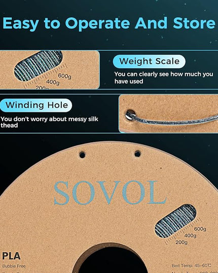 Sovol 3D Printer Luminous Filament, Glow in The Dark PLA 1kg (2.2 lbs) Spool 3D Printing Materials, Dimensional Accuracy +/- 0.03 mm, 1.75 mm, Shiny Blue