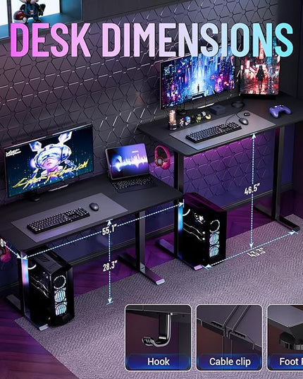 Veken 55 Inch Large Electric Standing Gaming Desk, Heights Adjustable,Sit to Stand Up, Work Home Office Computer Table for Study, Walking Pad, Writing, and Games, Wooden Desktop Desks, Black
