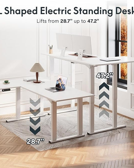 SANODESK 4-Leg L Shaped Standing Desk, Electric Height Adjustable Desk with Memory Presets for Home Office, Stand up Desk Computer Workstation, 78x43 Inches White