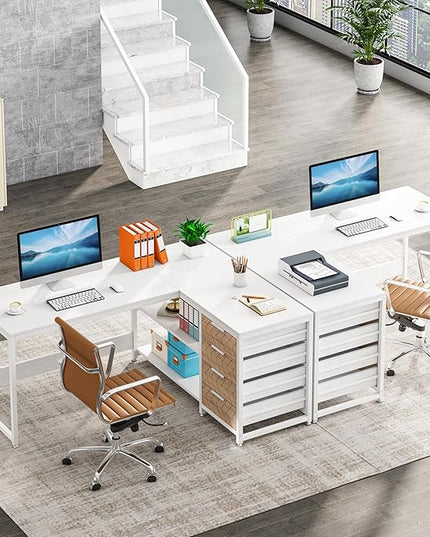 Tribesigns L Shaped Computer Desk with Storage Drawers, 59 inch Corner Desk with Shelves, Reversible L-Shaped Office Desk Study Writing Table Workstation for Home Office, White