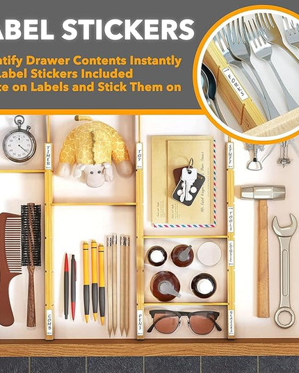 SpaceAid Bamboo Drawer Dividers with Inserts and Labels, Kitchen Adjustable Drawer Organizers, Expandable Organization for Home, Office, Dressers and Bathroom, 6 Dividers with 12 Inserts (17-22 in)