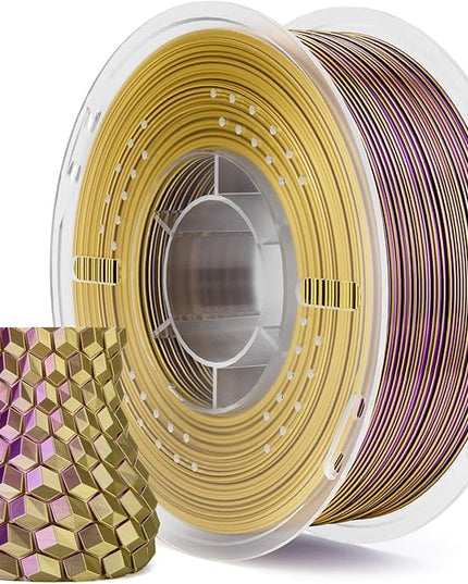 ELEGOO Silk PLA Filament 1.75mm Dual Color Yellow Purple 1KG, Shiny 3D Printer Filament Dimensional Accuracy +/- 0.05mm, 1kg Spool(2.2lbs) Fits for Most FDM 3D Printers