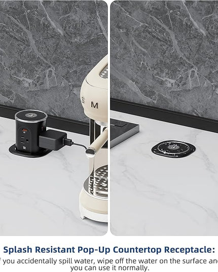 Jgstkcity Pop Up Countertop Outlet with 15W Wireless Charger,20W USB C Ports,Flush Mount Tamper Resistant,Recessed Grommet Receptacle,4 USB 4 Outlets,15A,1875W,ETL Listed,3.15in Hole,Black