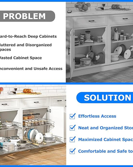 WelFurGeer 2-Tier Kitchen Cabinet Pullout Shelf and Drawer Organizer, Soft Close Pantry Pull Out Shelves, Heavy Duty Pull Out Cabinet Organizer with Shelf Liner for Kitchen Cabinets, Pantry Storage
