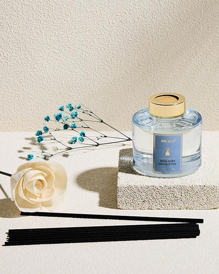 Airkeep Flower Reed Diffusers Set, 5.07 oz Wild Mint&Eucalyptus Scented Oil Diffuser with 8 Reed Sticks, Home Fragrance Diffuser Gift Set for Bathroom & Office Decor 150ml