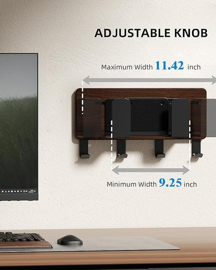 Universal Laptop Wall Mount Holder, Adjustable Metal Desk Organizer with Hooks | Ventilated Cooling & Anti-Scratch Pads | Compatible with 10-17.3 inch Laptop, Tablet, Keyboard, Router, Modem