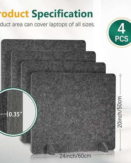 DOLLAR BOSS 4PCS Acoustic Desk Dividers 24" x 20", Soundproof Freestanding Privacy Panels for Table, Noise Reducing Desktop Partition for Office, Home, Classroom, Study Area with 20 Pushpins, Grey