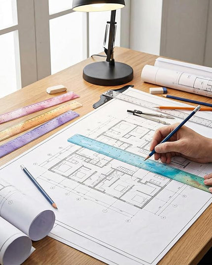 ForraFun 60 Pcs Plastic Clear Rulers 12 Inch, Transparent Assorted Color Ruler Bulk, with Imperial and Metric Scales for Home Office Supplies, Available in 6Colors(Oil Painting Colors)