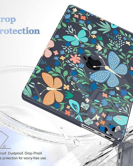 May Chen Case for MacBook Pro 14 inch, A2442 A2779 A2918 A2992 A3401 A3185 A3112 A3434, M1 M2 M3 M4 M5 Chip (2021-2025 Release), Plastic Hard Shell Case with Keyboard Cover, Butterflies & Flowers