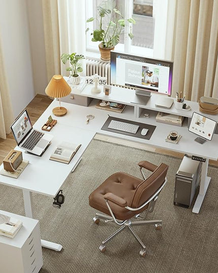 Agilestic L Shaped Electric Standing Desk with 2 Drawers, 63 Inch Ergonomic Adjustable Height Desk with Storage, Corner Desk Sit Stand up Computer Table for Work Office Home, White