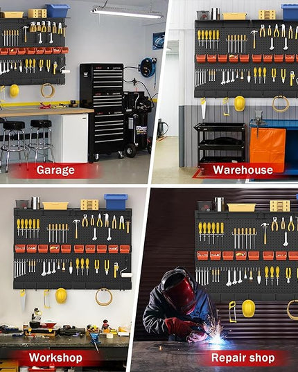 Ultrawall Black Pegboard Wall Organizer, 48X 36 inch for Garage Storage with Hooks, Storage Bins, Tool Panel Organizer, 72pcs