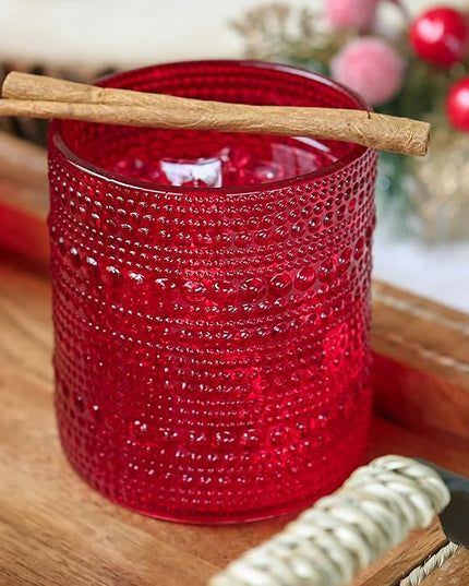 Kate Aspen Red Hobnail Drinking Glasses - Vintage Beaded Glassware Set for Cocktails, Juice, or Water - Christmas Table Decor and Holiday Drinkware - Great Holiday Hostess Gifts
