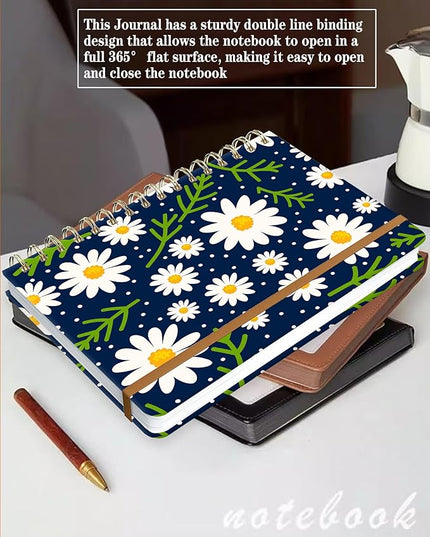 WLPFSAHF Spiral Journal Notebook for Women, Hardcover A5 College Ruled Notebook, 120 Pages, Thick Paper, Cute Lined Journal for School, Office & Work, 6 x 8.4 in(Little Daisy Flower)