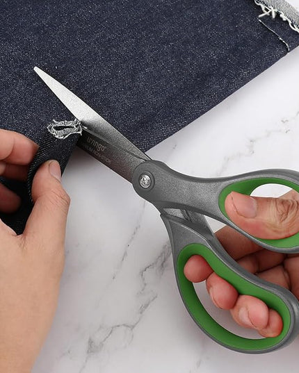 LIVINGO Sharp Scissors All Purpose - 2 Pack 8 Inch Titanium Coated Non Stick Steel Shears Heavy Duty for Office Home School Sewing Crafting Cutting Paper Fabric, Comfortable Grip (Gray & Green)