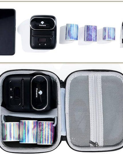 Phomemo Case for M110/M220/M250/M221/M108 Label Maker,Oxford Fabric Waterproof & Shockproof Portable Label Printer Storage Bag for Labels Roll, USB Cable, Black (Only Bag)