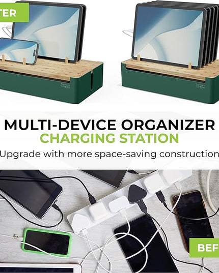 Prosumer's Choice Bamboo Charging Station - Multi Charger Station Organizer - Desk Docking Station for Phones, Tablets, Laptop - Wooden Charging Station with Removable Dividers - Cables Not Included
