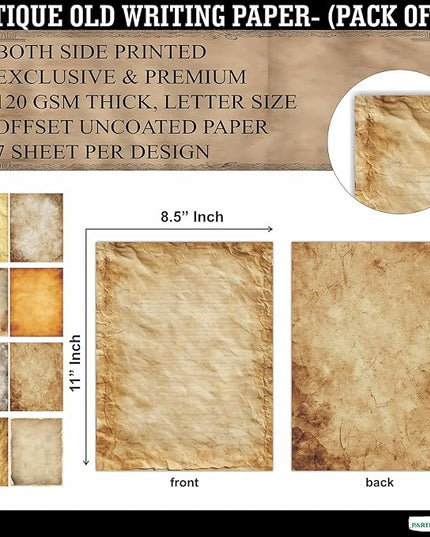 PARTH IMPEX 56 Sheets Vintage Writing Paper 8.5x11 - Letter Size Stationery Rustic Old Looking Letterhead Printer Paper - 120gsm Thick Decorative Antique Aged Double-sided Design