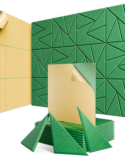 12 Pack Acoustic Panels with Self-Adhesive, 12"X 12"X 0.4"Sound Proof Foam Panels, Sound Panels High Density, Soundproof Wall Panels for Home Studio Office Green