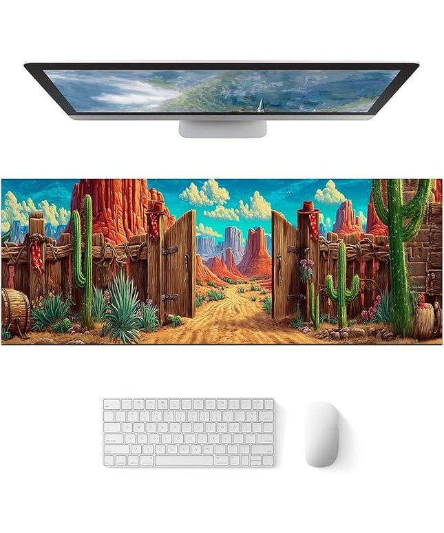 Mouse Pad Gaming Mousepad 31.5 x 11.8 Inch Western Desert Gate Artwork Diatomite Large Keyboard Desktop Mat XL Mouse Pad for Home and Office Desk Accessories
