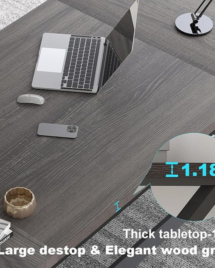 LVB 78.7 Long Executive Desk, Modern Large Computer Office Desk, Wood Metal Simple Pc Study Gaming Writing Table, Industrial Laptop Desk Workstation for Home Bedroom Living Room, Dark Gray, 78.7 Inch