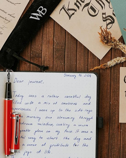 Wordsworth & Black Fountain Pen Set, Medium Nib, Includes 24 Pack Ink Cartridges, Ink Refill Converter & Gift Pouch, Chrome Finish, Calligraphy, [Crimson Red], Perfect for Men & Women