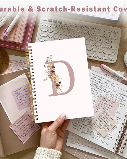 Lacama Pink Initial Letter D Notebook Journal, Aesthetic Wildflower Personalized Spiral Notebook, Customized Monogrammed Gifts, Birthday Gifts for Women, School Supplies, Office Supplies 5.5x8.3
