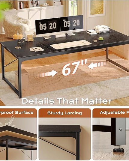 PRAISUN 70.8 X 29.5 Inch Computer Desk with Deeper Desktop, Gaming Office Writing Work Desk for Home Office, Study, Bedroom, Work from Home, Metal Frame, Black