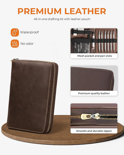 30PCS Black Metal Mechanical Pencil Set in Leather Case, 0.5/0.7/0.9/2.0mm Art Drafting Pencils with 16 Tubes Graphite Leads (6B 4B 2B HB 2H 4H) & Colored Refills for Sketching, Drawing, Writing