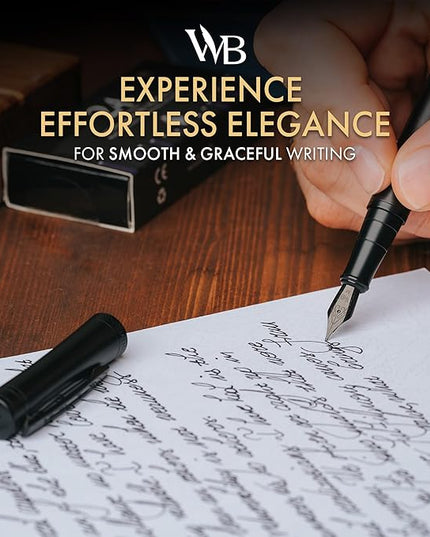 Wordsworth & Black Fountain Pen Set, Medium Nib, Includes 24 Pack Ink Cartridges, Ink Refill Converter & Gift Box, Calligraphy, [All Black], Perfect for Men & Women