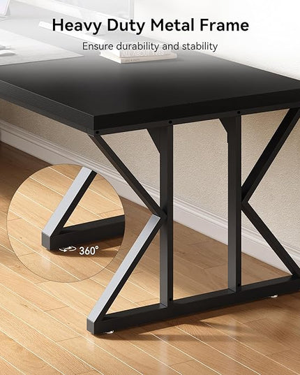 LITTLE TREE 78.7 Inch Large Executive Desk, Extra Long Computer Office Desk Workstation, Modern Simple Style Laptop Table, Sturdy Wooden Writing Workstation for Home Black