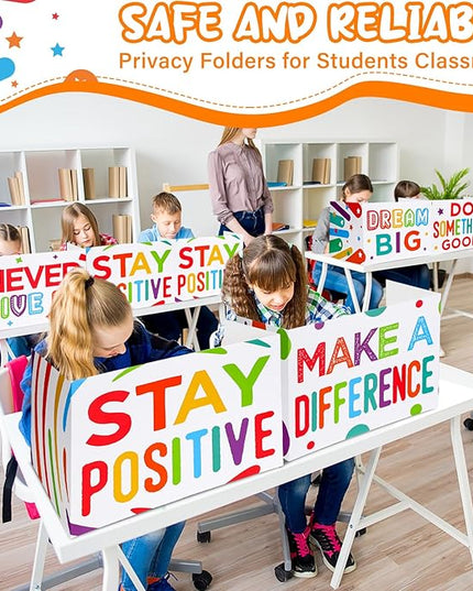 Honoson 24 Pcs Bulk Inspirational Privacy Folders for Students Cardboard Test Privacy Boards Motivational Words Desk Dividers Shield for Classroom School Study Supplies, 6 Styles (Gorgeous)