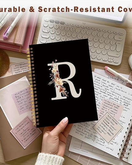 Lacama Black Initial Letter R School Notebook Journal, Cute Wildflower Personalized Spiral Notebook, School Supplies, Customized Monogrammed Gifts, Birthday Gifts for Women, Office Supplies