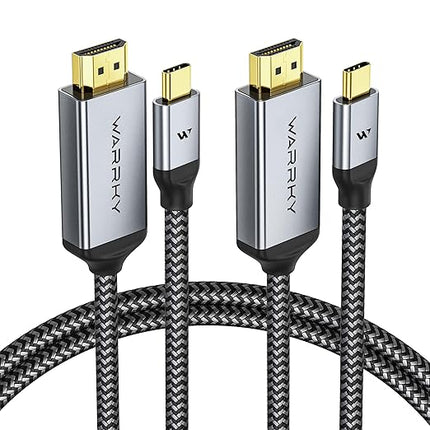 WARRKY 4K 60Hz USB C to HDMI Cable 3.3ft 2Pack [Anti-Interference Gold-Plated Plugs] Aluminum Type-C to HDMI 2.0 Cord, Thunderbolt 3/4/5 Compatible for iPhone 15/16 Series, MacBook, iMac, iPad, Galaxy