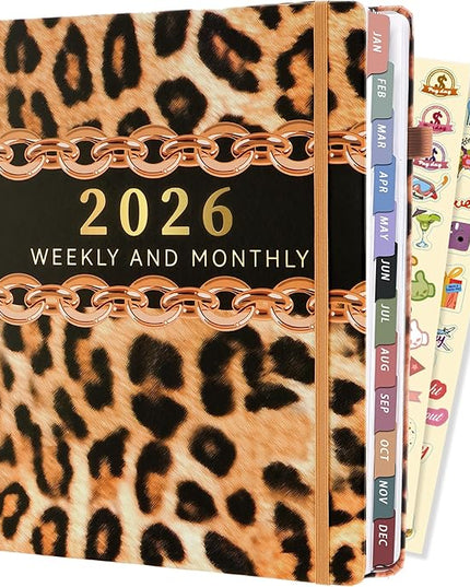 2026 Planner Weekly and Monthly Daily Calendar Planners 8.5 x 11, Jan 2026-Dec 2026, Hard Cover Large Yearly Agenda with Stickers & Tabs for Women Work Home- Leopard