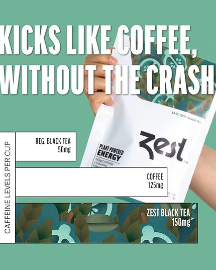 Zest 150mg High Caffeine Energy Loose Leaf Blend - Earl Grey Black Tea - 4 Oz - Hot or Iced - All Natural Strong Flavored Healthy Coffee Alternative Highly Caffeinated Substitute - Perfect for Keto