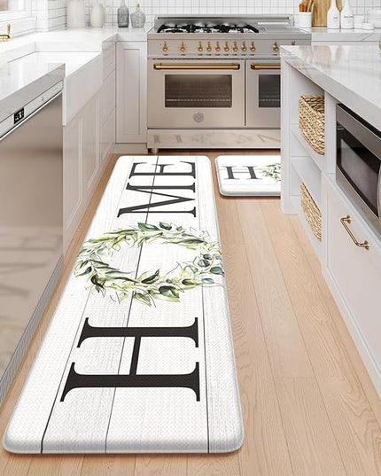 KIMODE Farmhouse Kitchen Mat 2PCS Anti Fatigue Kitchen Runner Rug Sets Non-Skid Waterproof Kitchen Floor Mat Cushioned Comfort Foam Standing Mat for Office,Laundry,Sink,Home