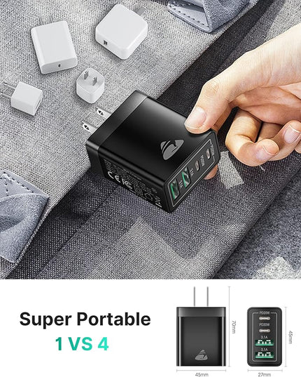 [2-Pack] USB C Wall Charger Block, Aiminu 40W 4-Port Fast Charging Block Dual Port QC+PD Power Brick Multiport Type C Charger Plug Adapter for iPhone 15 14 13 12 11 Pro Max XS XR SE 8 Plus, Samsung