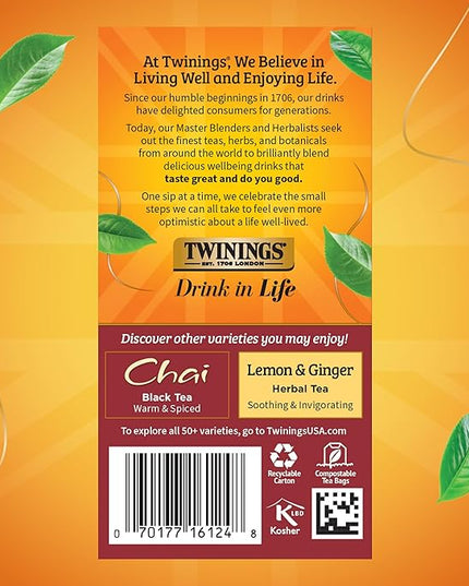 Twinings Spiced Apple Chai Black Tea Individually Wrapped Bags, 20 Count (Pack of 1), Sweet, Savoury Spices, Caffeinated, Enjoy Hot or Iced, 20 Teabags